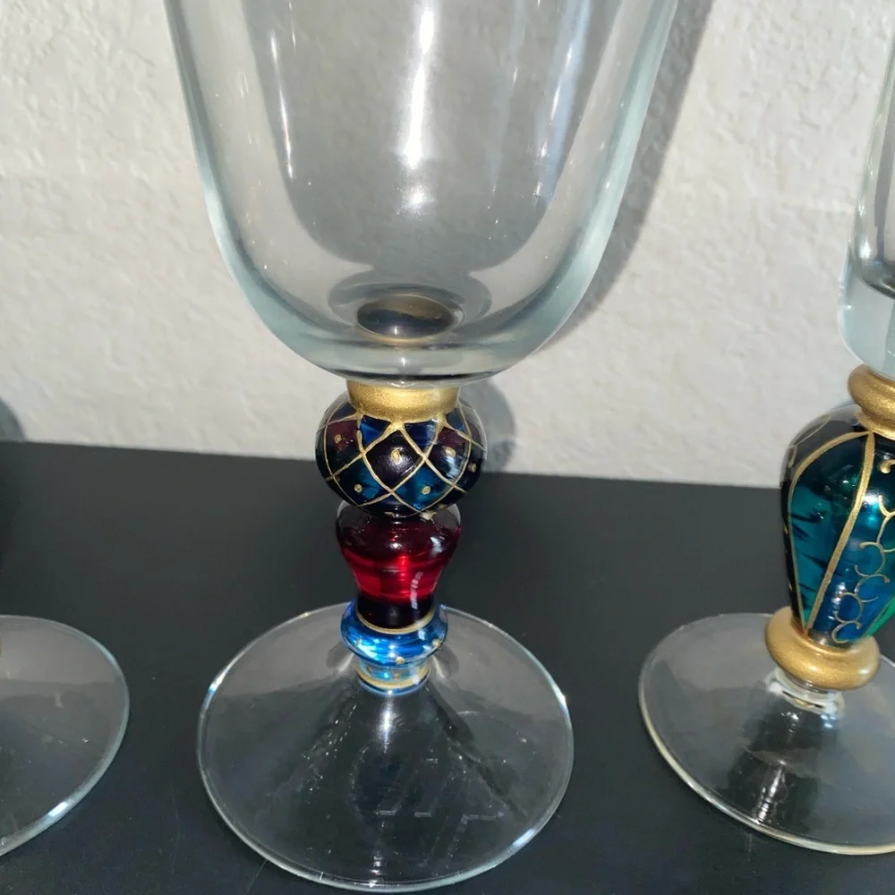 3 VTG Carnival Jeweled Dichroic Carnival MCM Champagne Flutes Multicolor Glasses